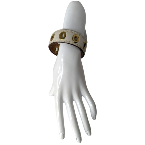 Coach White Leather & Gold Grommet Minimalist Bangle Bracelet - Picture 3 of 8